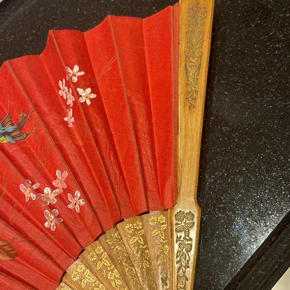 Asian Hand Painted Canvas Folding Fan - Picture 3 of 5